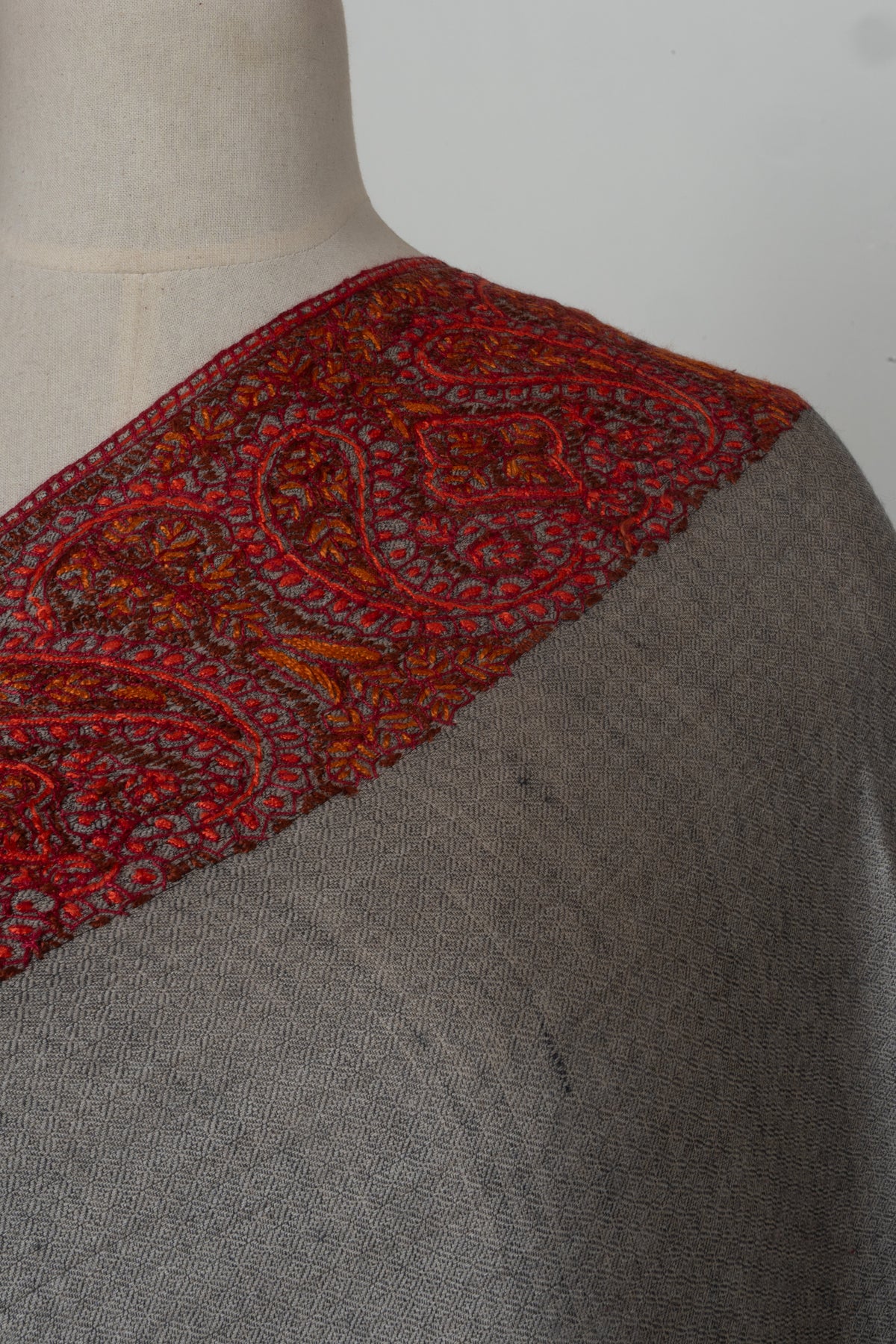Crimson Dusk Merino wool 2.5 Yards Sozni Hand Embroidered Shawl