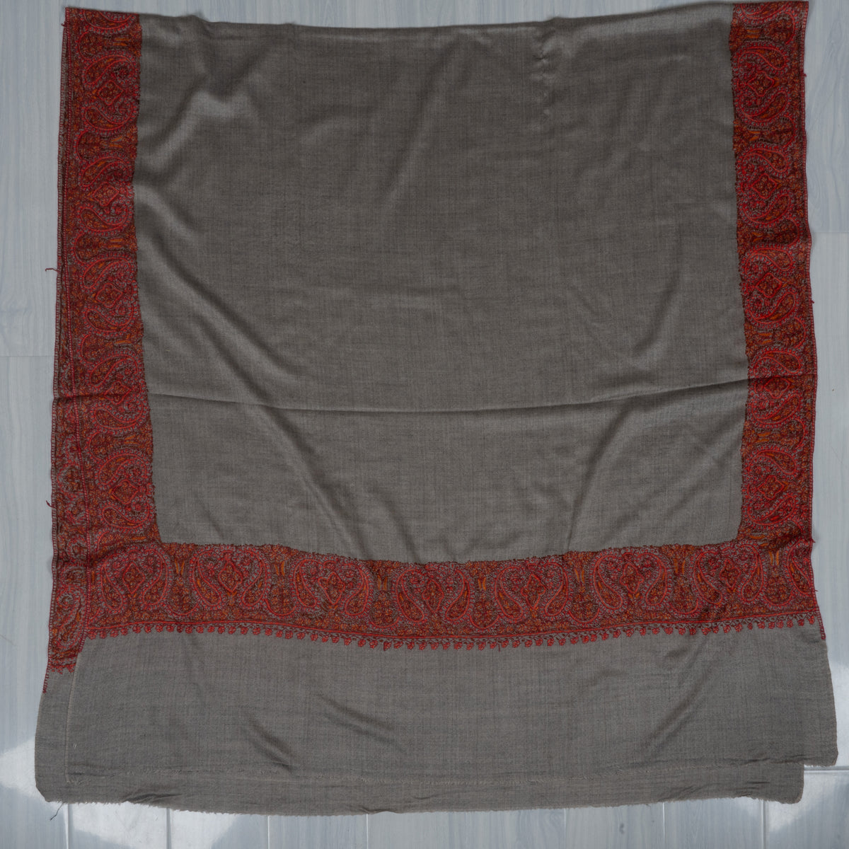 Crimson Dusk Merino wool 2.5 Yards Sozni Hand Embroidered Shawl