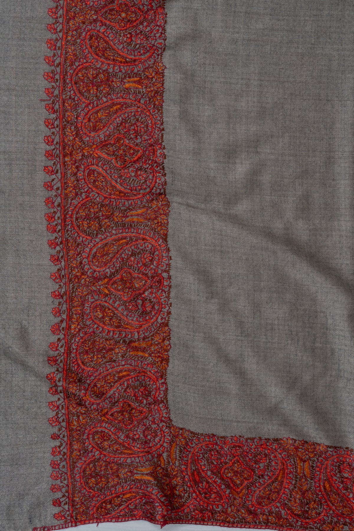 Crimson Dusk Merino wool 2.5 Yards Sozni Hand Embroidered Shawl