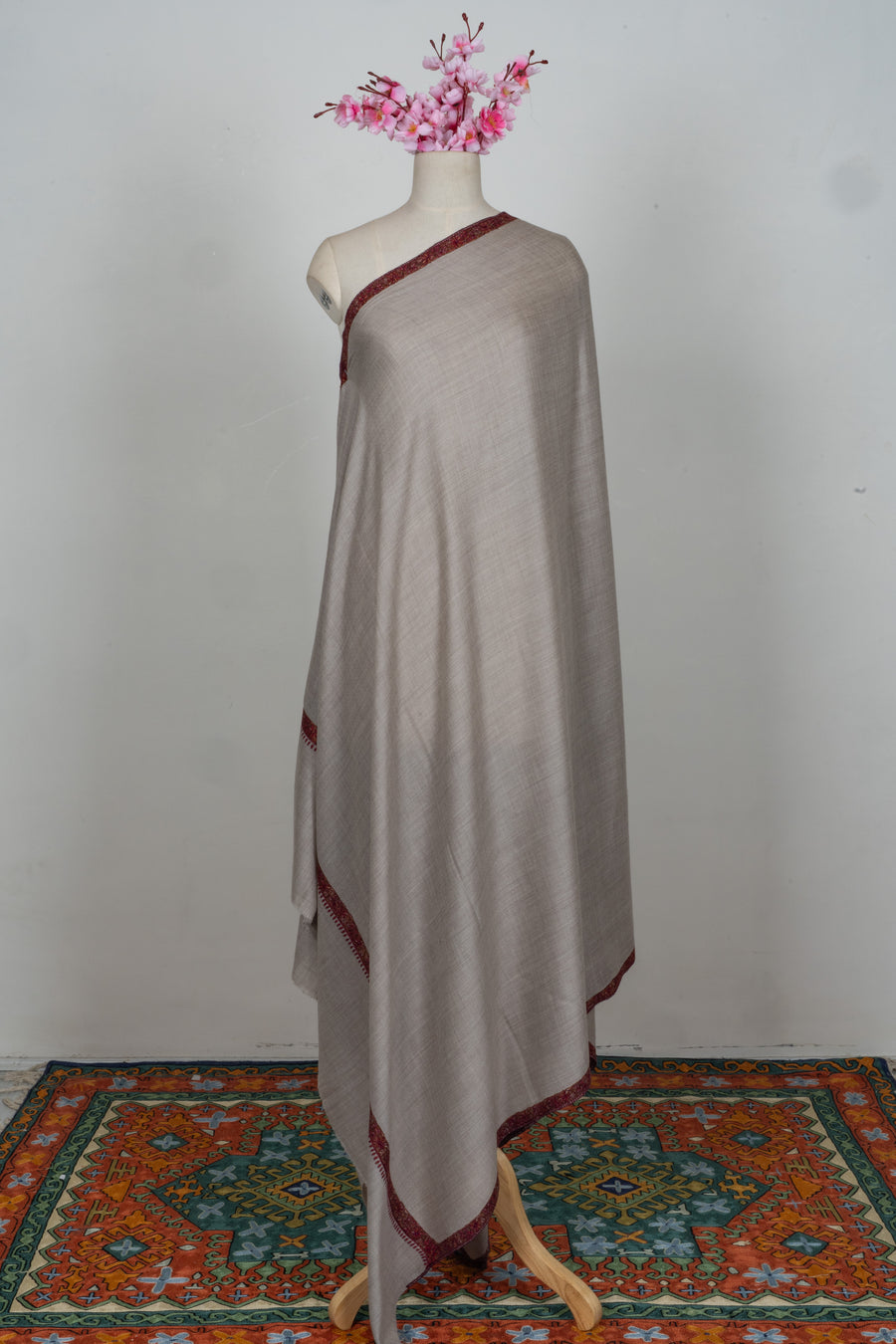 Sand Blush Classic Merino wool 2.5 Yards Sozni Hand Embroidered Shawl