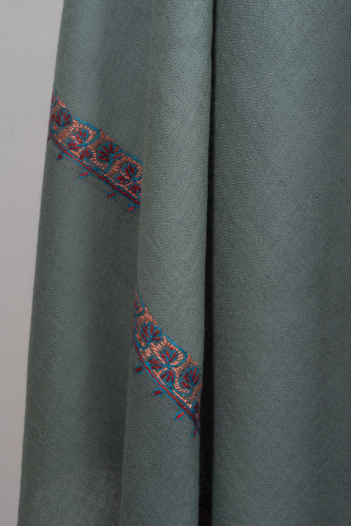 Sage Meadow Merino wool 2.5 Yards Sozni Hand Embroidered Shawl