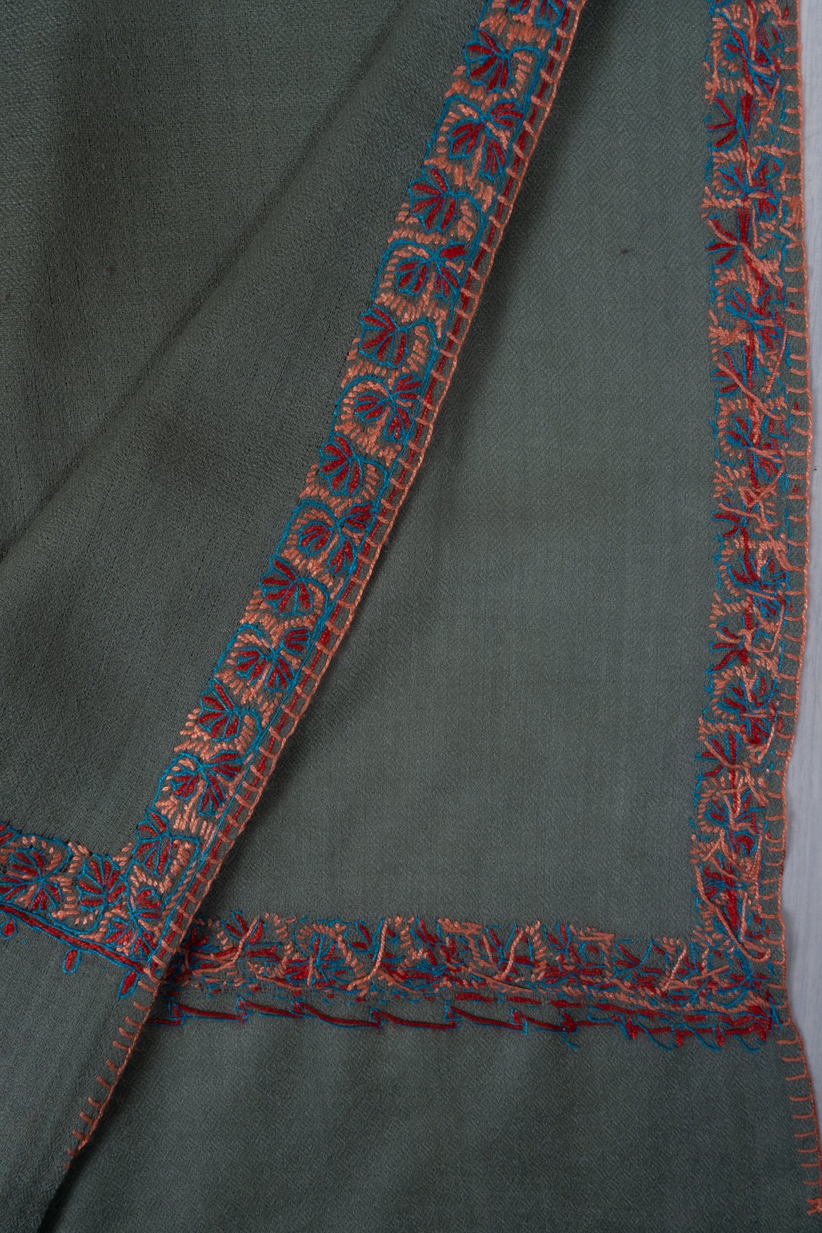 Sage Meadow Merino wool 2.5 Yards Sozni Hand Embroidered Shawl