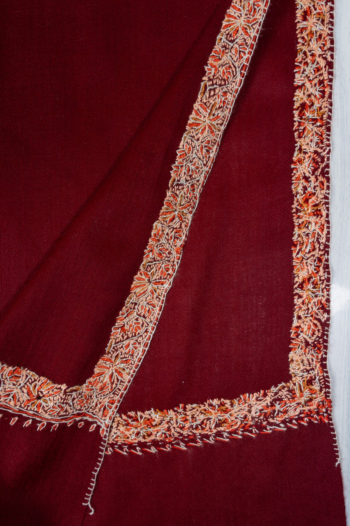 Royal Garnet Merino wool 2.5 Yards Sozni Hand Embroidered Shawl