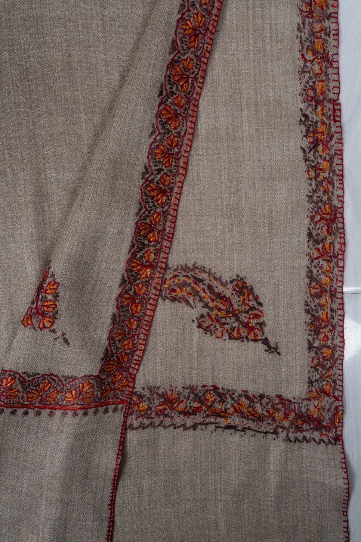 Sandstone Grace Merino wool 2.5 Yards Sozni Hand Embroidered Shawl