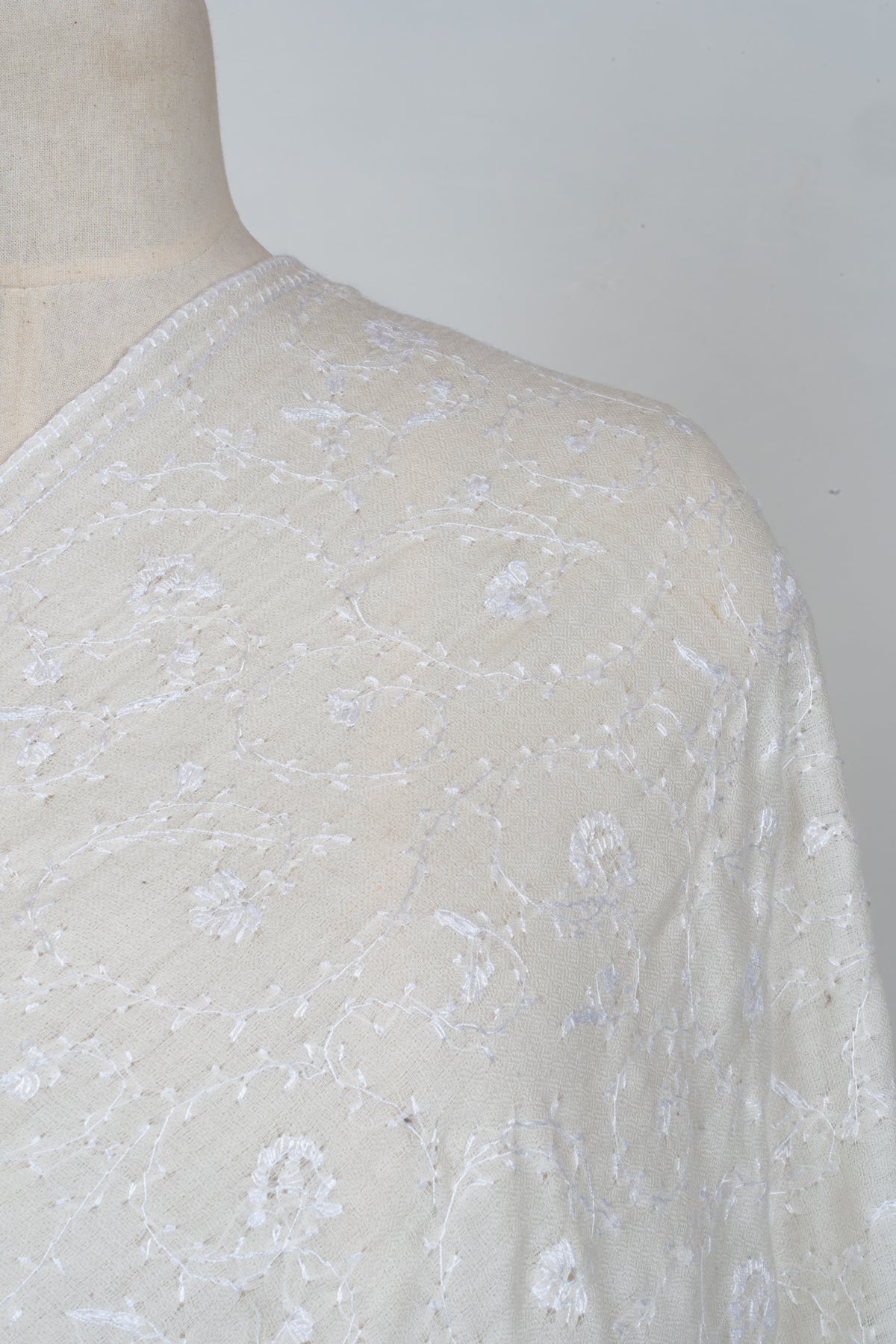Ivory Whisper Merino wool 2.5 Yards Sozni Hand Embroidered Shawl