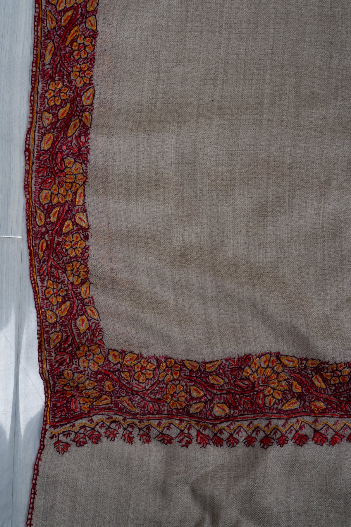 Almond Bloom Merino wool 2.5 Yards Sozni Hand Embroidered Shawl