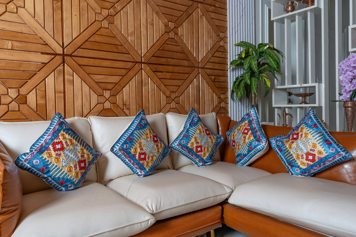 Set of 5 – 16” Hand-Embroidered Cushion Covers