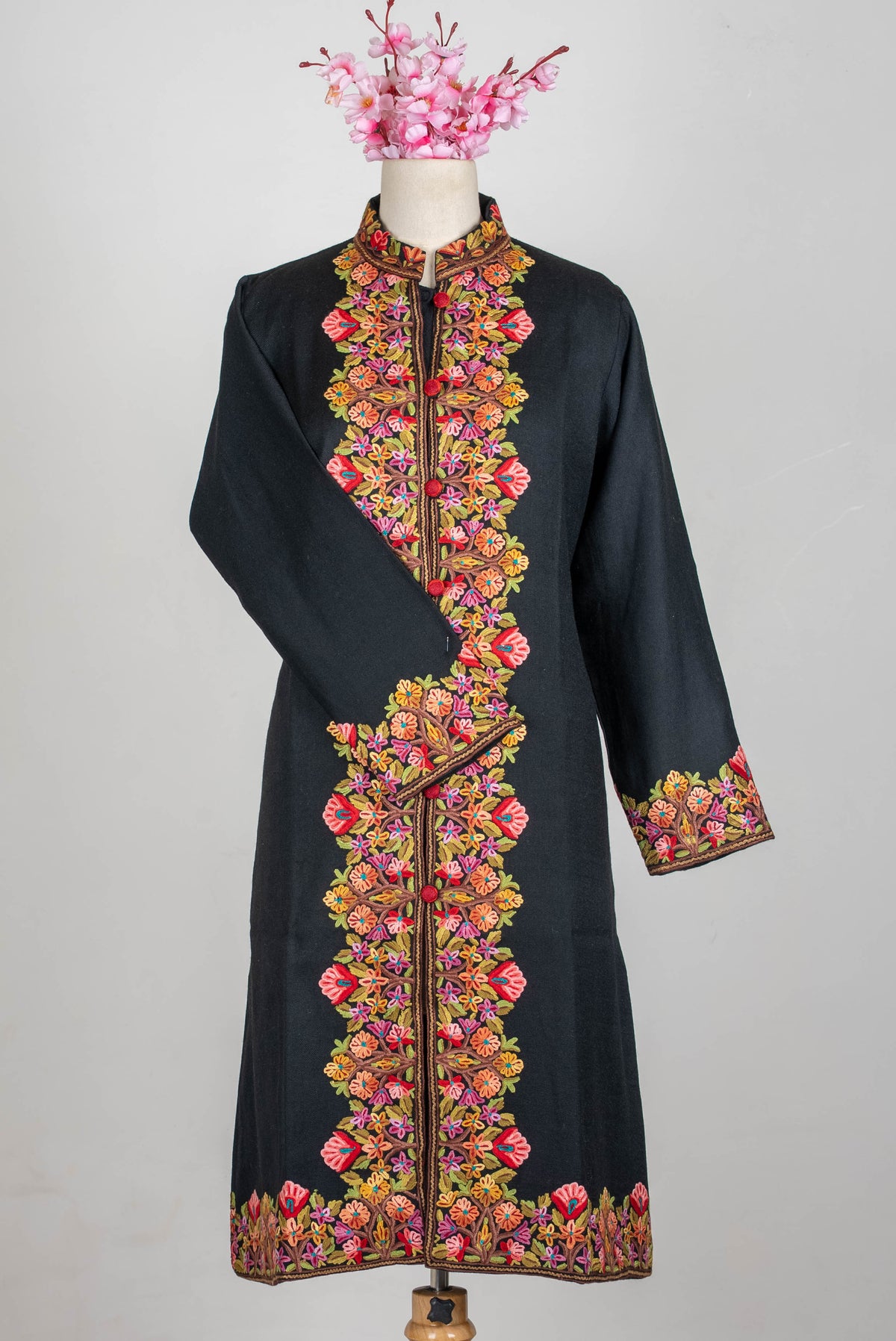 Floral Border Aari Hand Embroidered Long Jacket