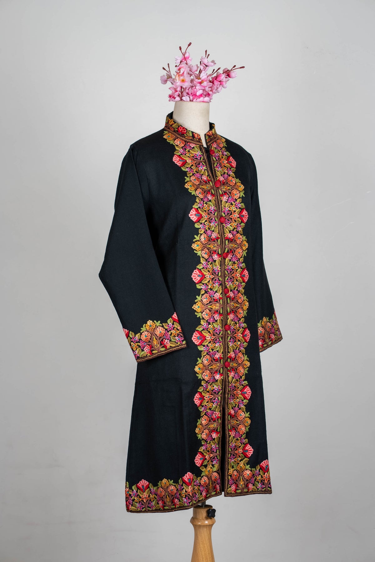 Floral Border Aari Hand Embroidered Long Jacket
