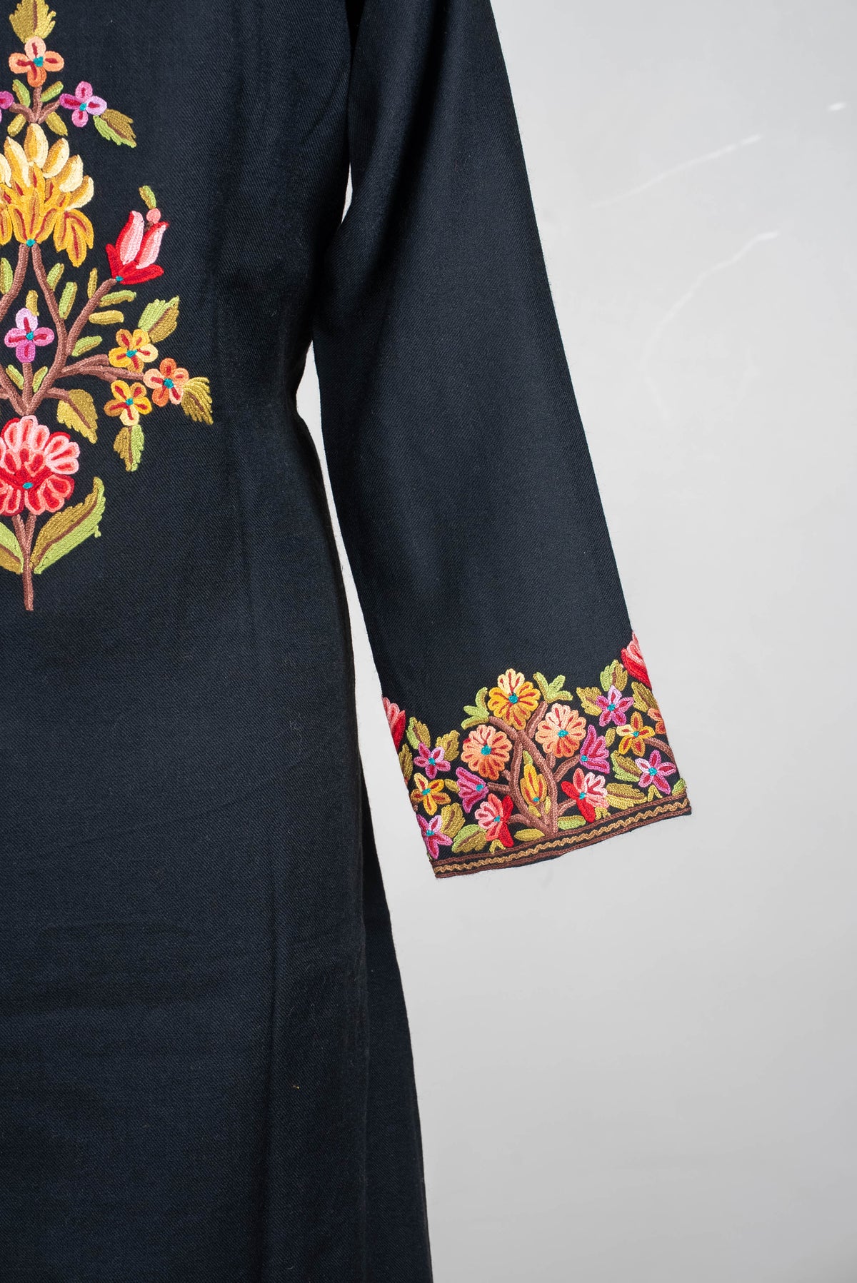 Floral Border Aari Hand Embroidered Long Jacket