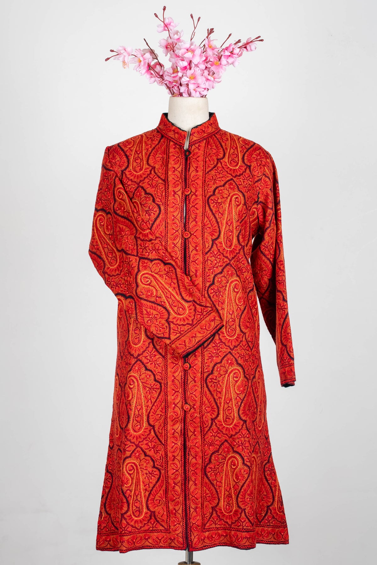 Ember Glow Aari Hand Embroidered Long Jacket