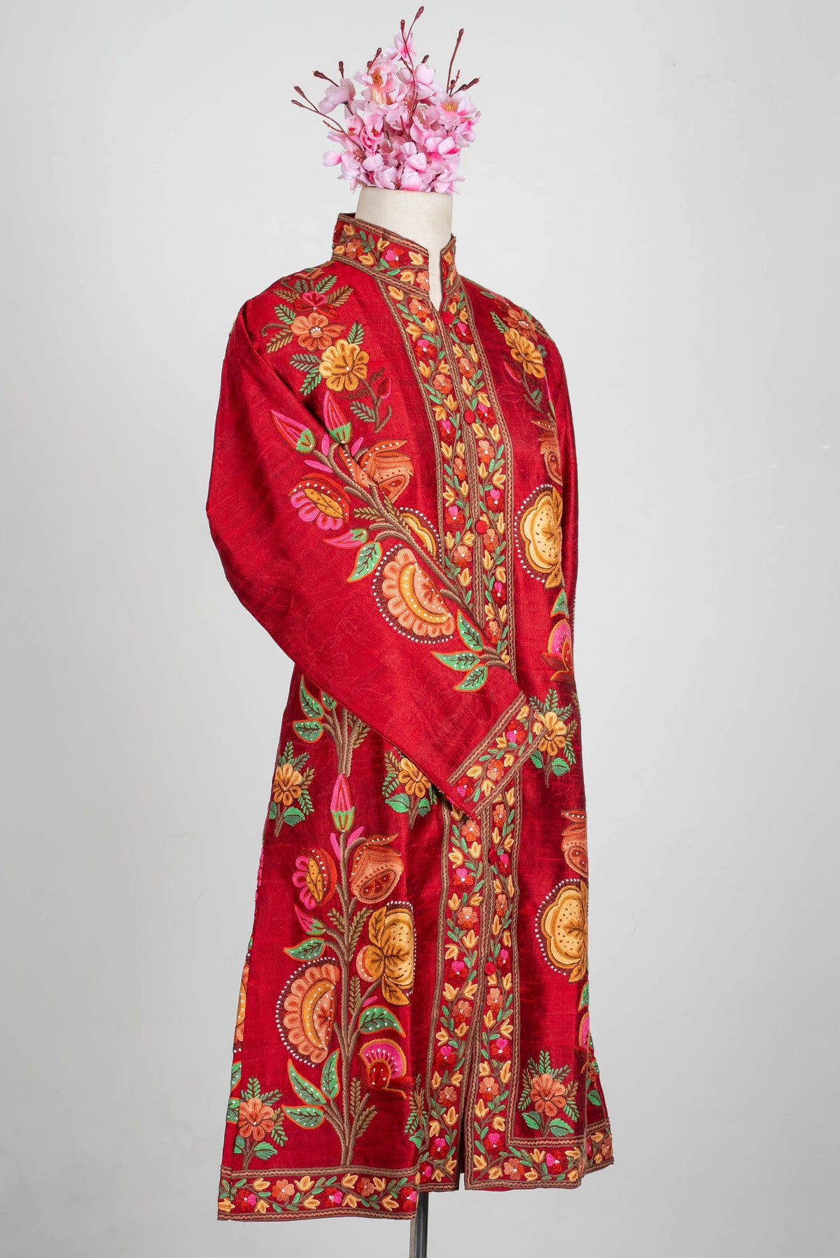Pure Silk Aari Hand Embroidered Long Jacket