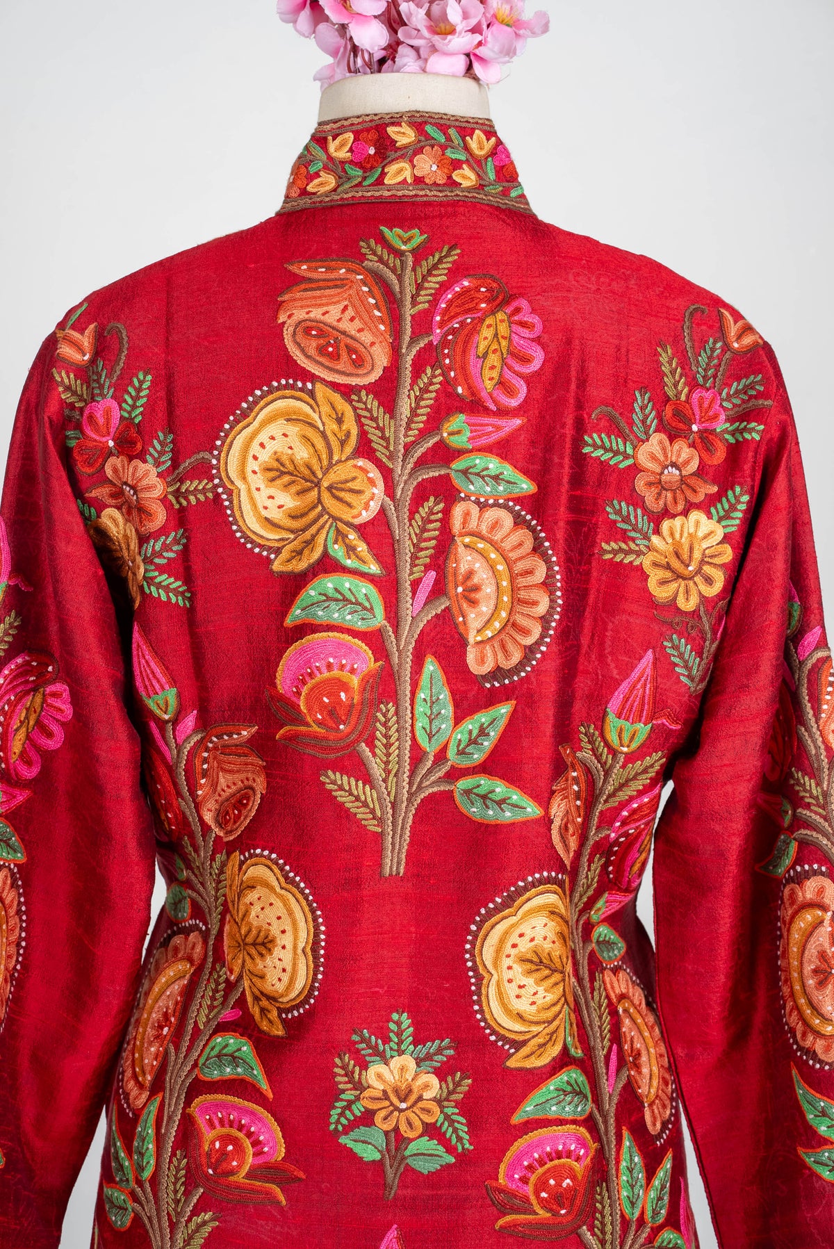 Pure Silk Aari Hand Embroidered Long Jacket