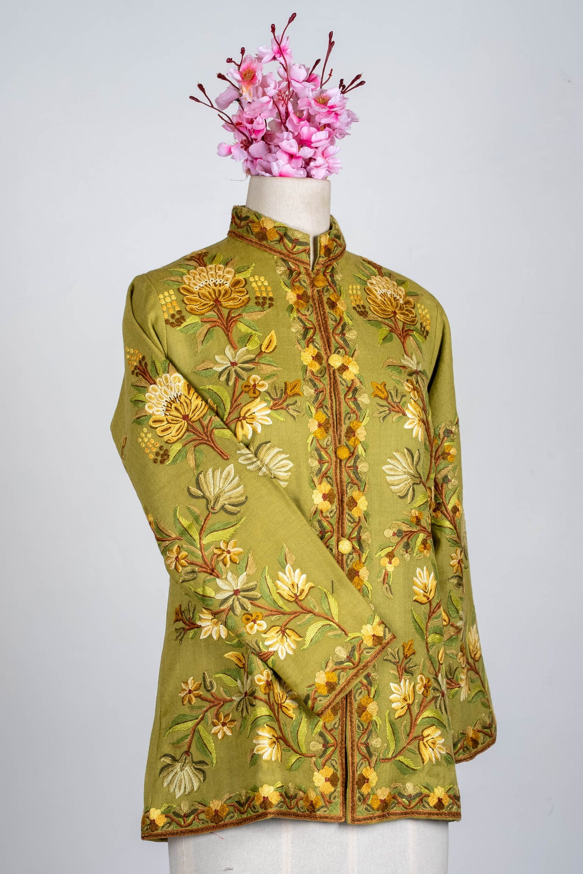 Sage Bloom Aari Hand Embroidered Short Jacket