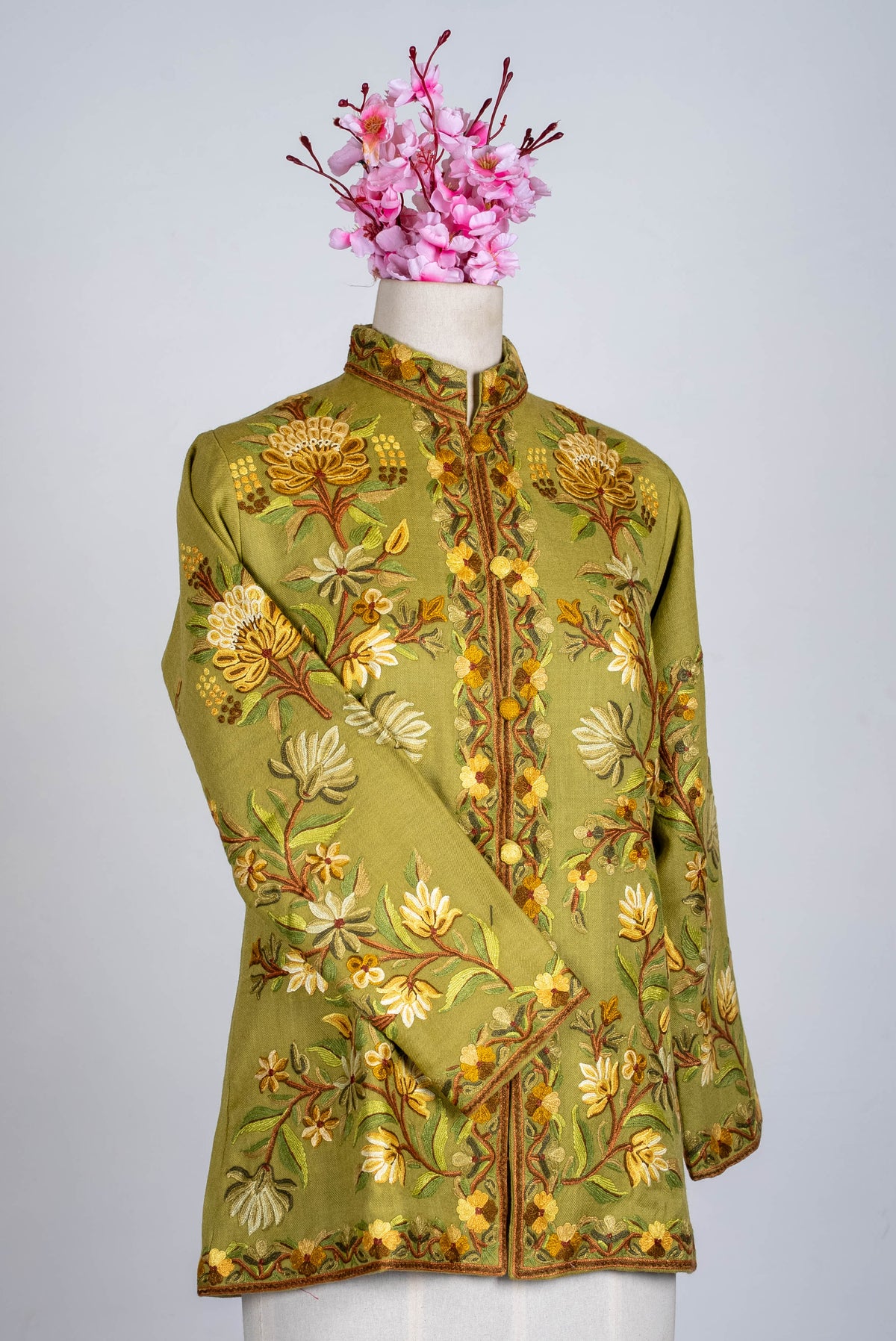 Sage Bloom Aari Hand Embroidered Short Jacket