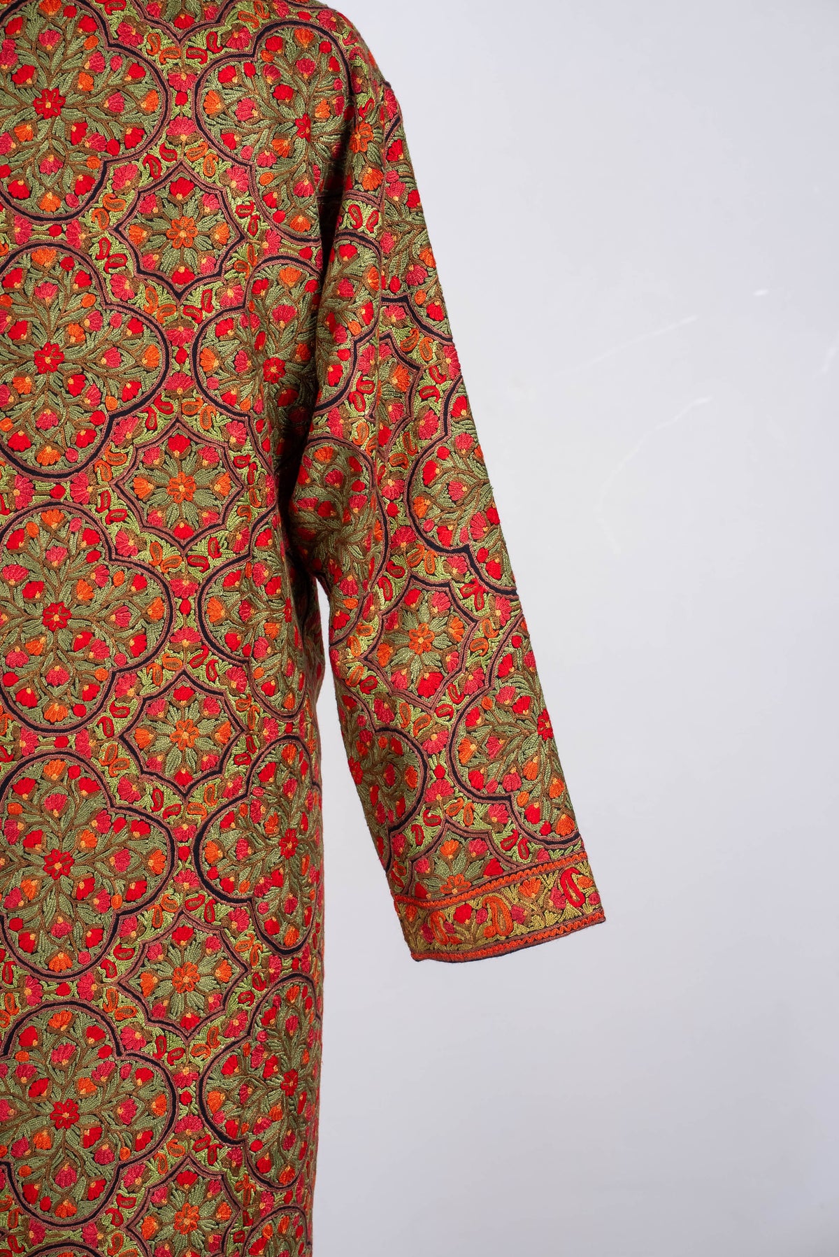 Rust Medallion Aari Hand Embroidered Long Jacket