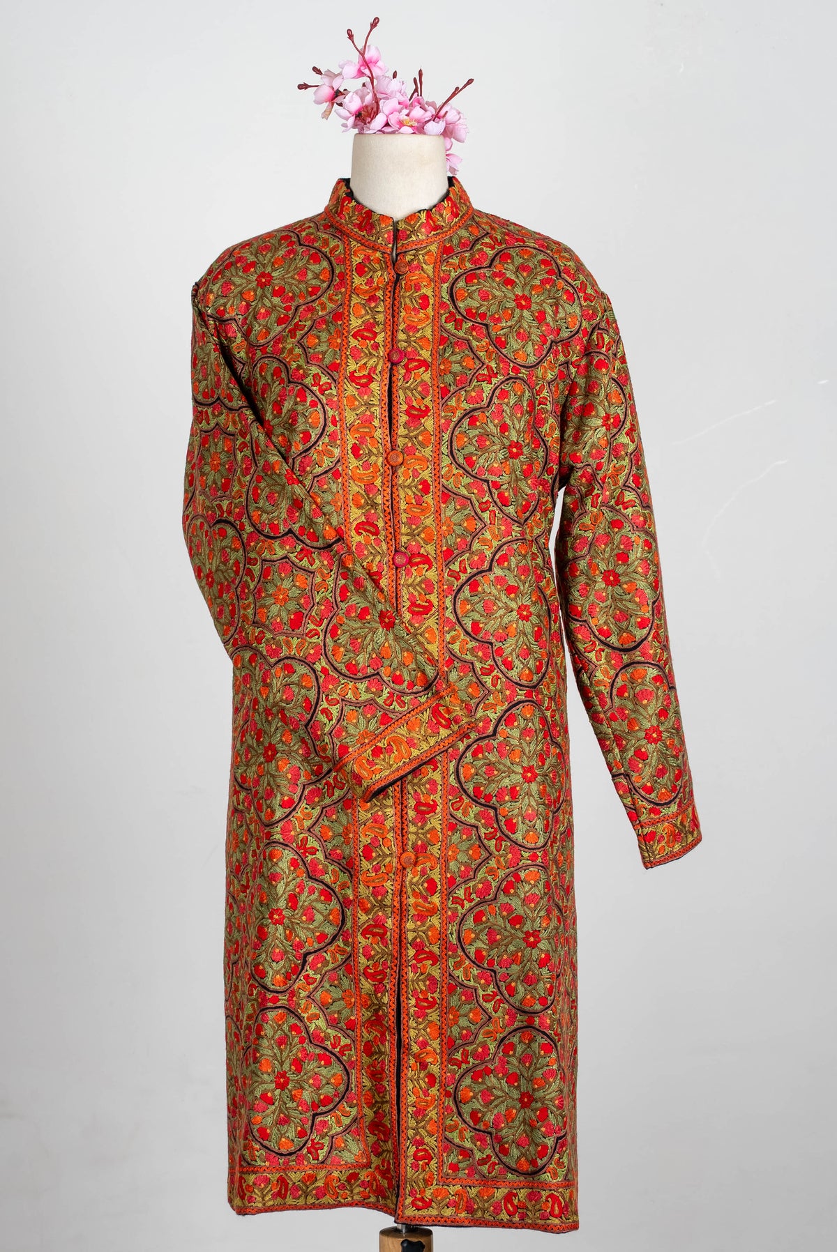 Rust Medallion Aari Hand Embroidered Long Jacket