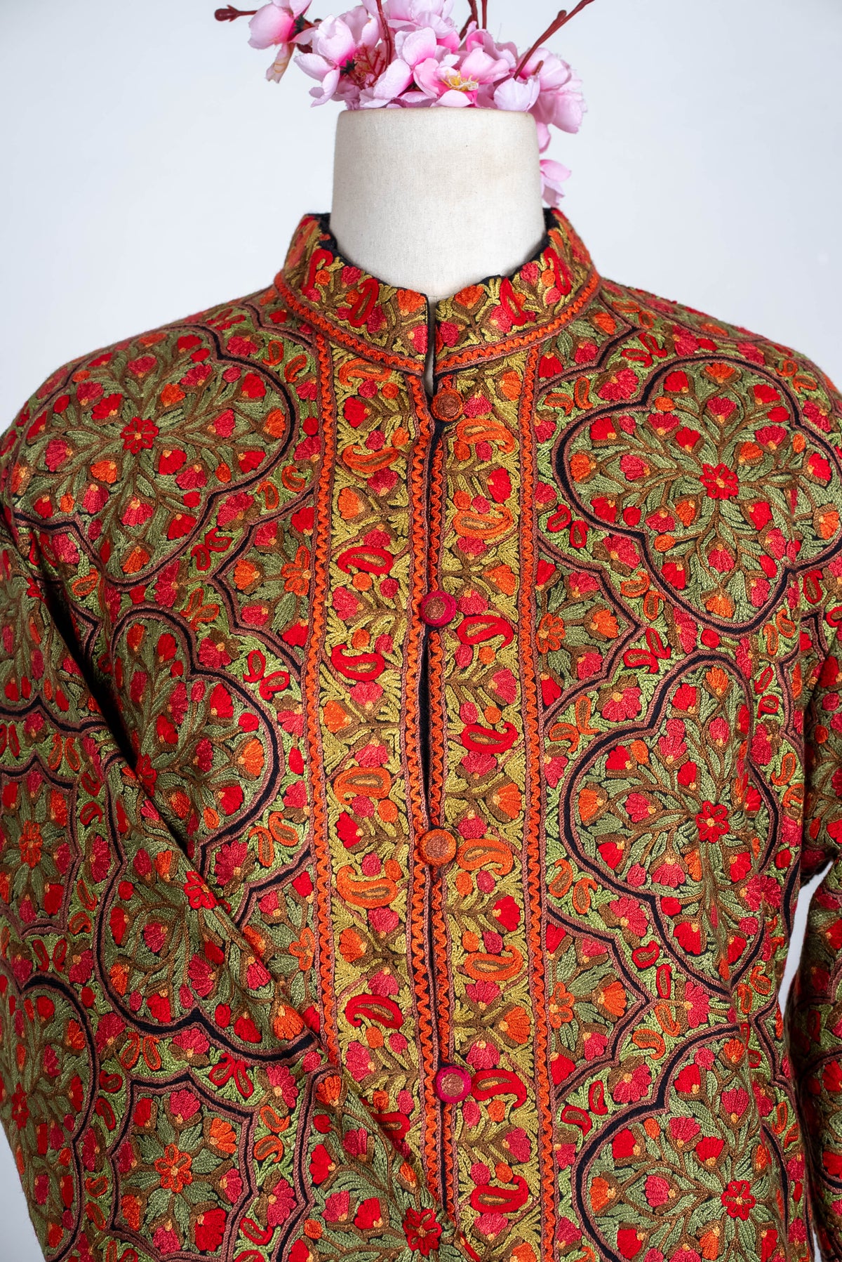 Rust Medallion Aari Hand Embroidered Long Jacket