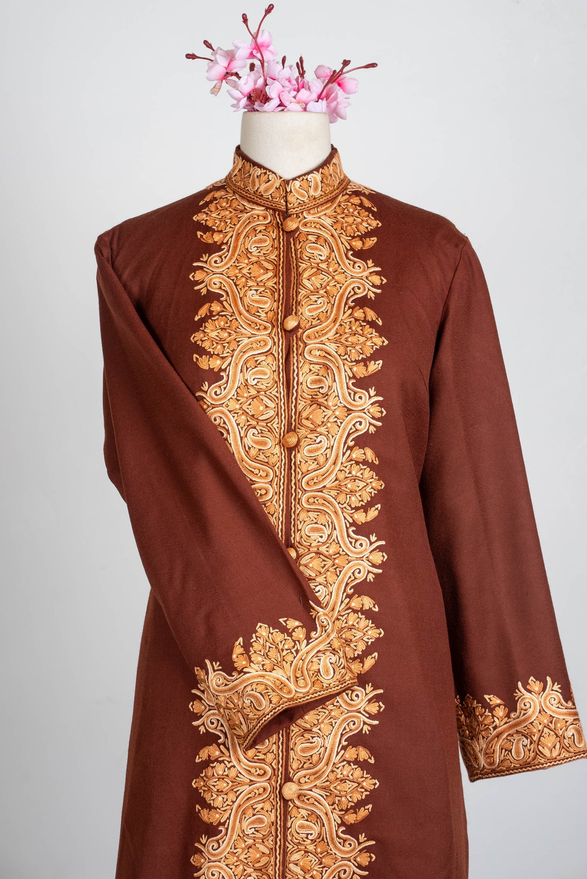 Walnut Grace Aari Hand Embroidered Long Jacket