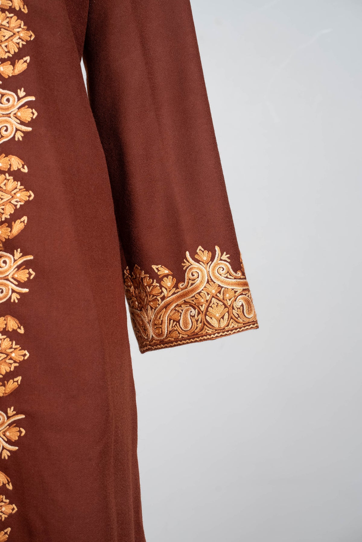 Walnut Grace Aari Hand Embroidered Long Jacket