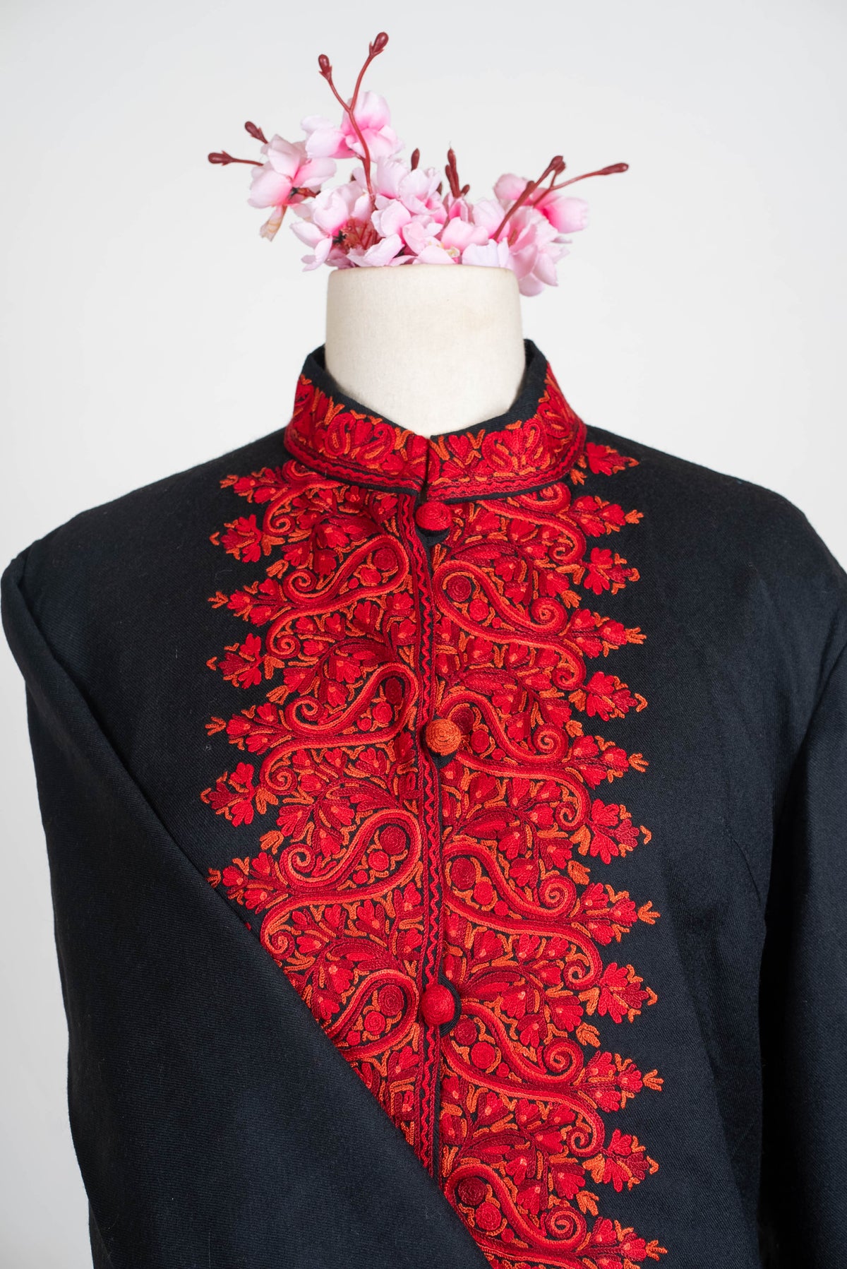 Noir Crimson Aari Hand Embroidered Long Jacket