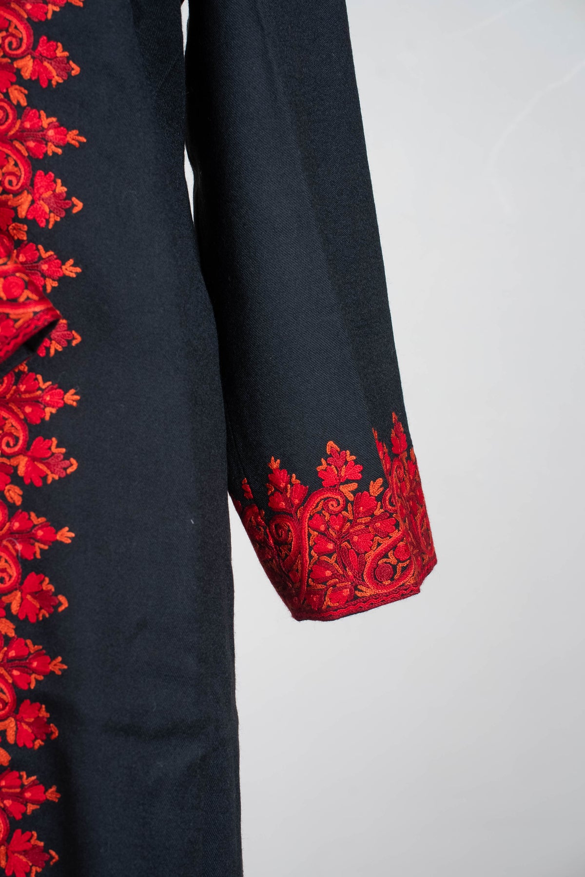 Noir Crimson Aari Hand Embroidered Long Jacket
