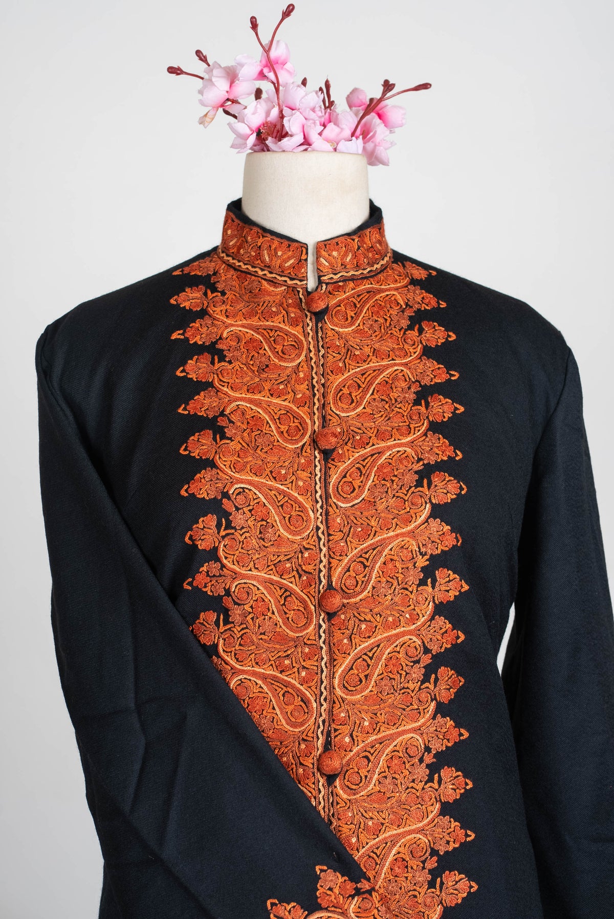 Burnished Ember Aari Hand Embroidered Long Jacket