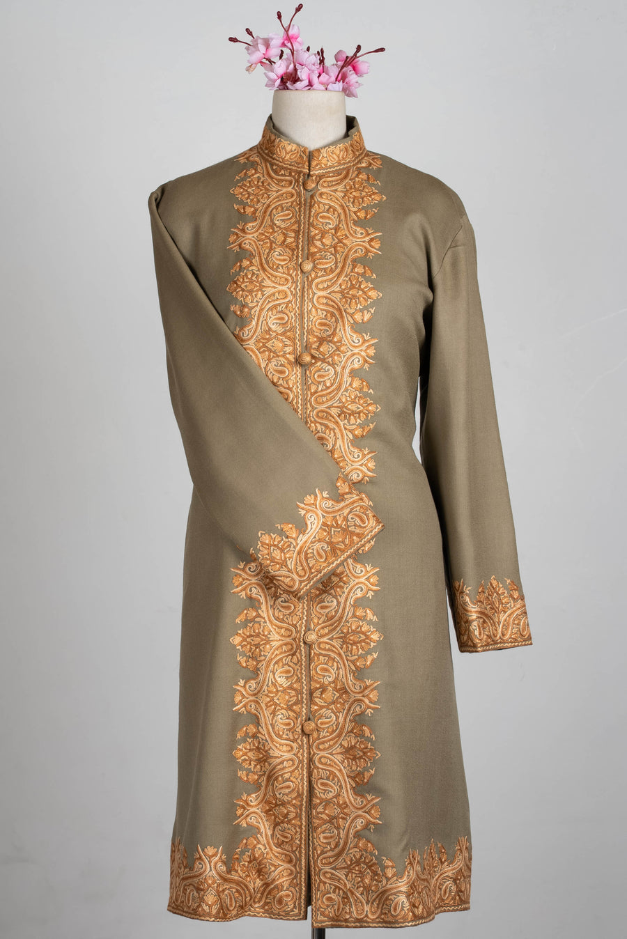 Sandstone Glow Aari Hand Embroidered Long Jacket