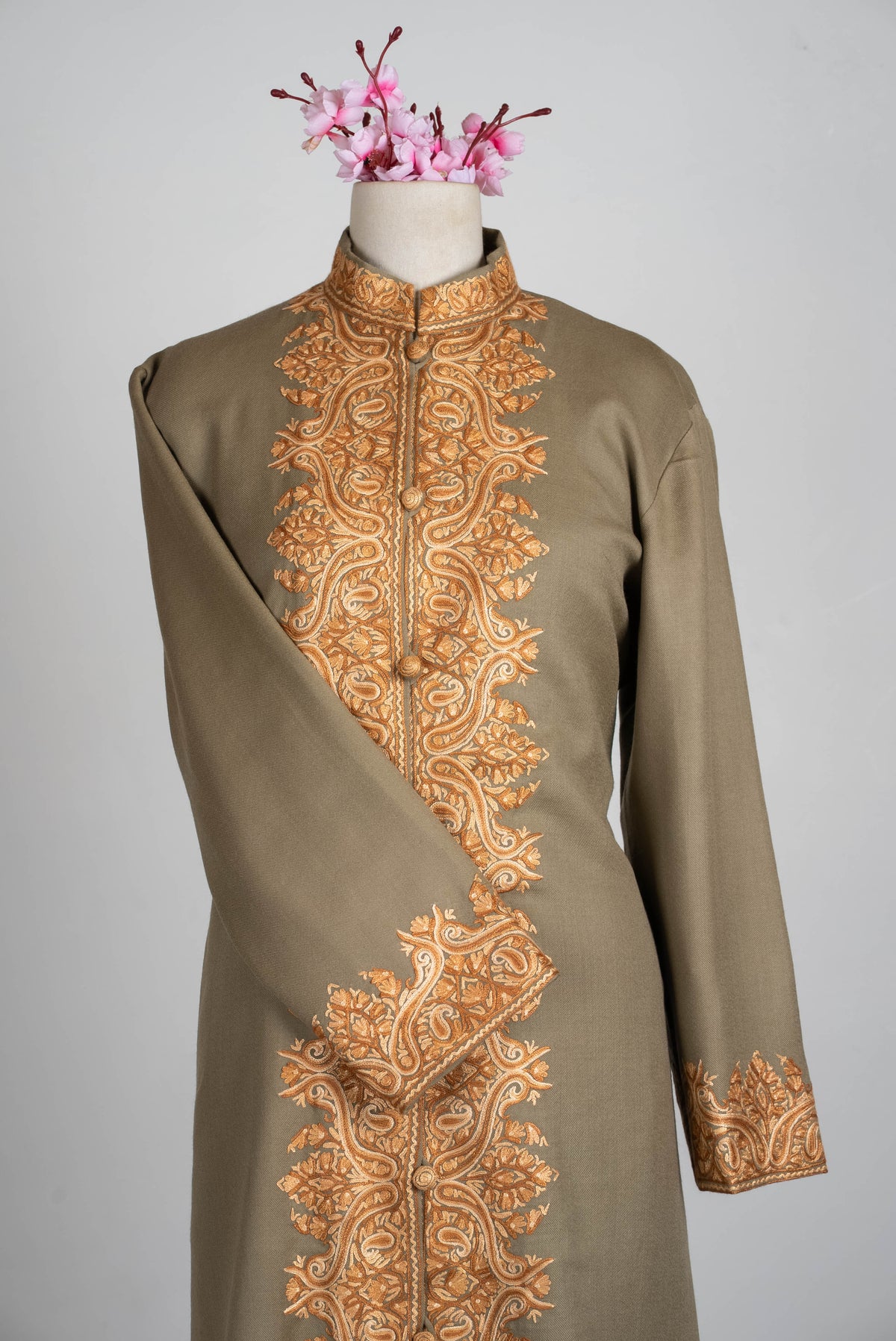 Sandstone Glow Aari Hand Embroidered Long Jacket