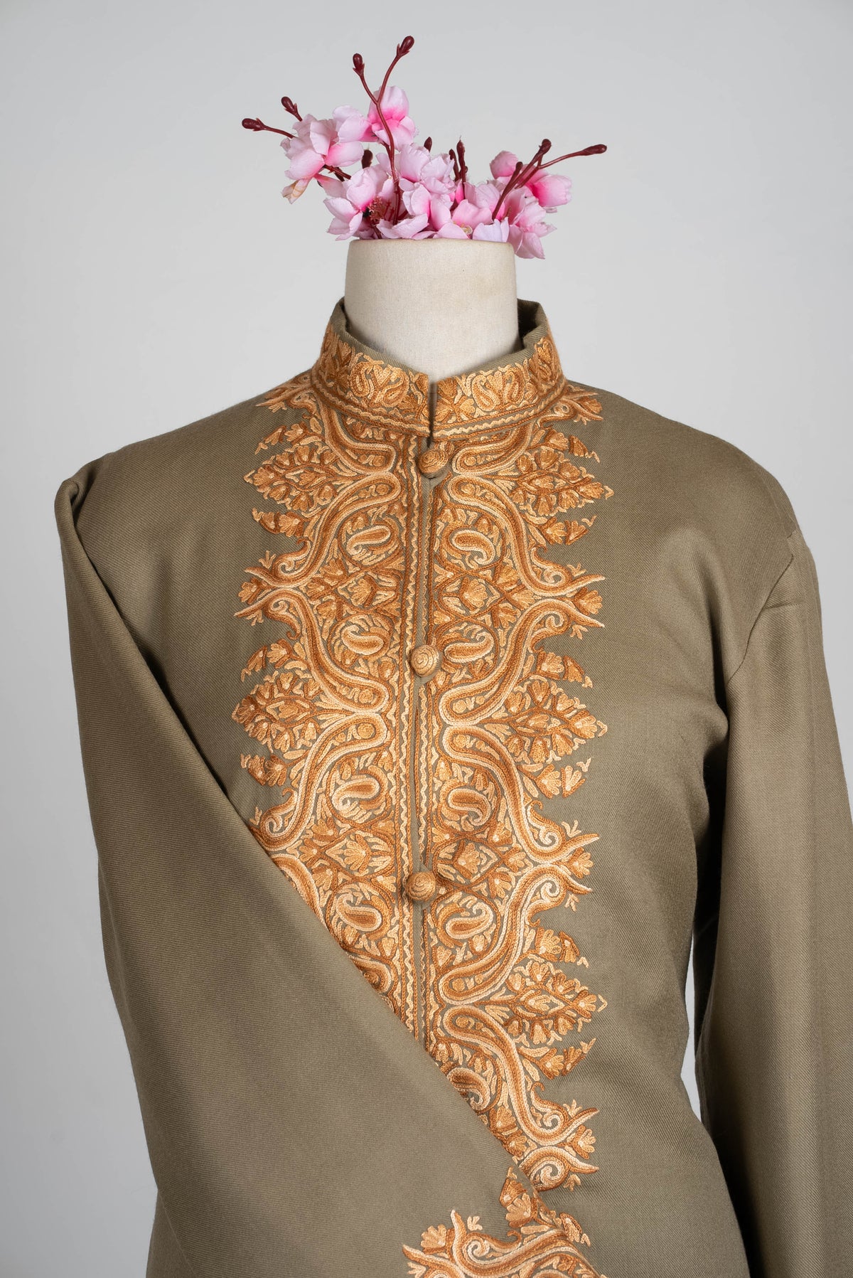 Sandstone Glow Aari Hand Embroidered Long Jacket