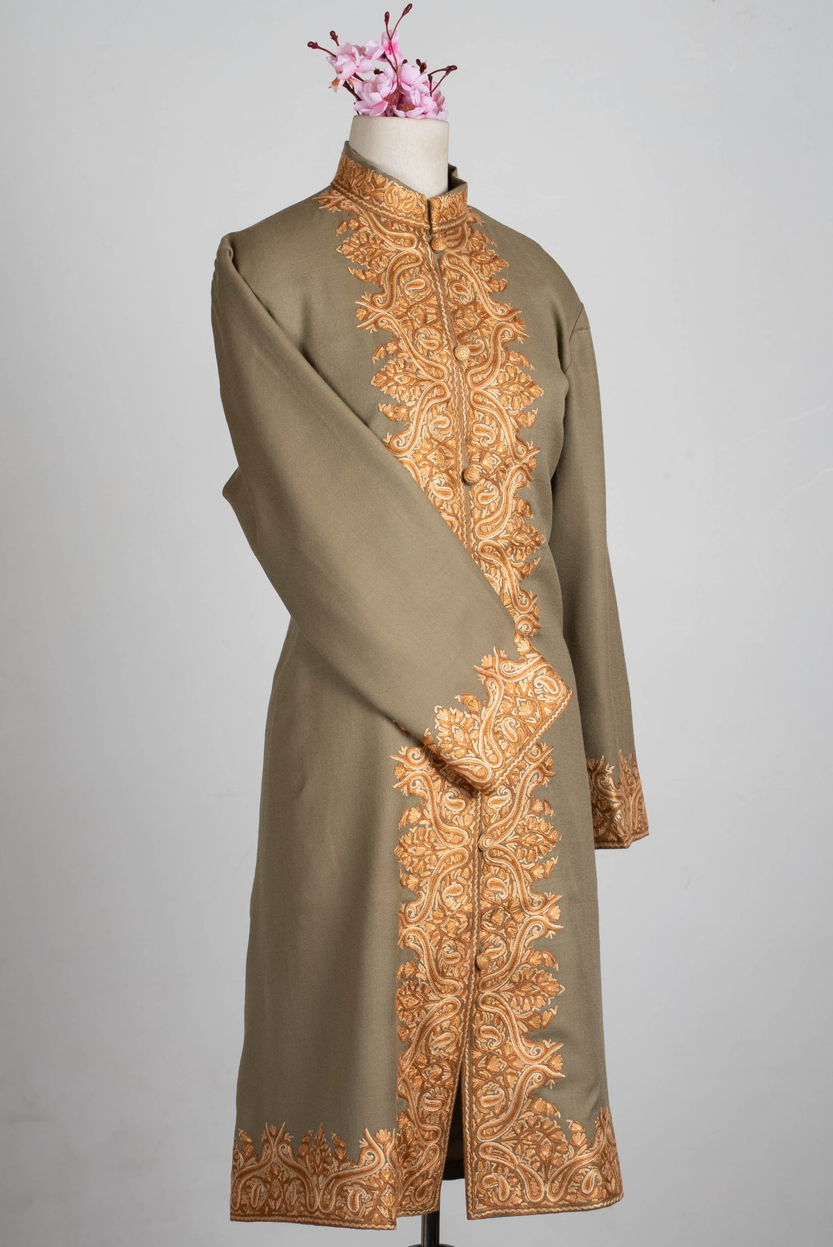 Sandstone Glow Aari Hand Embroidered Long Jacket
