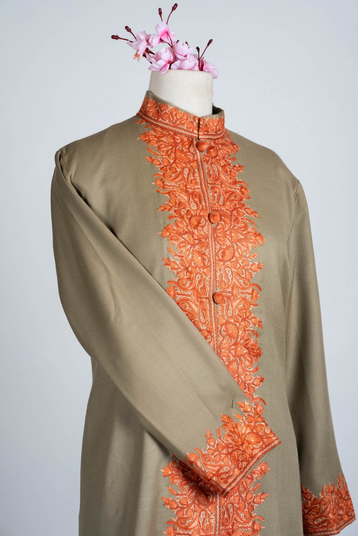 Copper Filigree Aari Hand Embroidered Long Jacket
