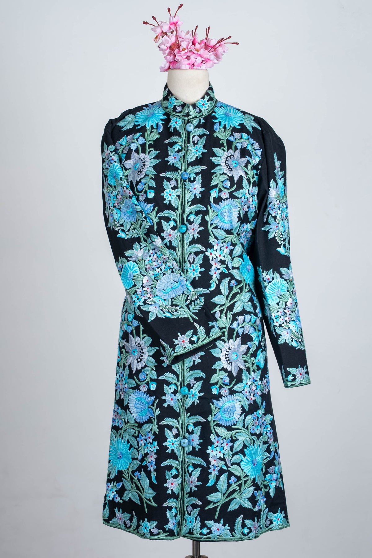 Midnight Bloom Aari Hand Embroidered Long Jacket