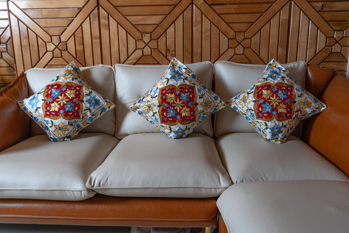 Set of 3 – 16” Hand-Embroidered Cushion Covers