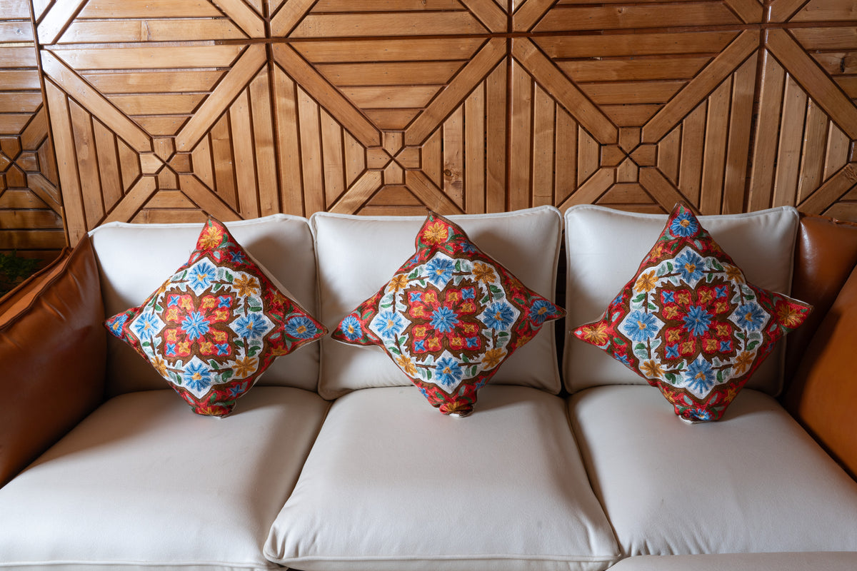 Set of 3 – 16” Hand-Embroidered Cushion Covers