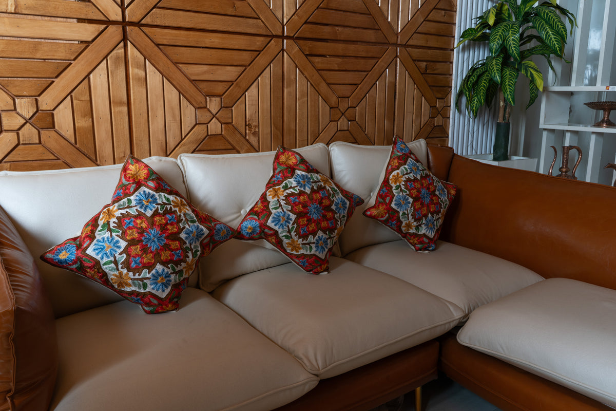 Set of 3 – 16” Hand-Embroidered Cushion Covers