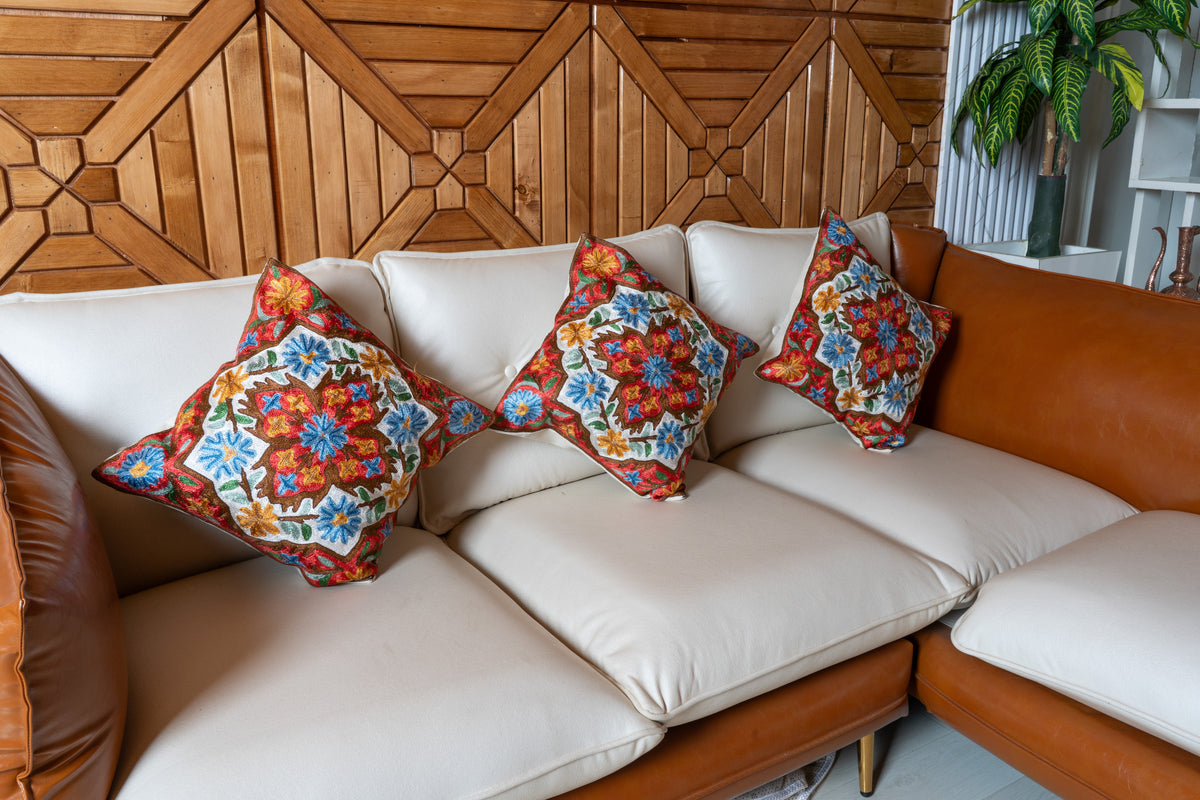 Set of 3 – 16” Hand-Embroidered Cushion Covers