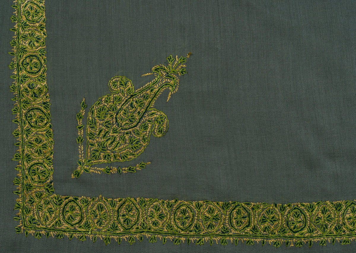 Olive Gold Rumal — Sozni Hand Embroidered