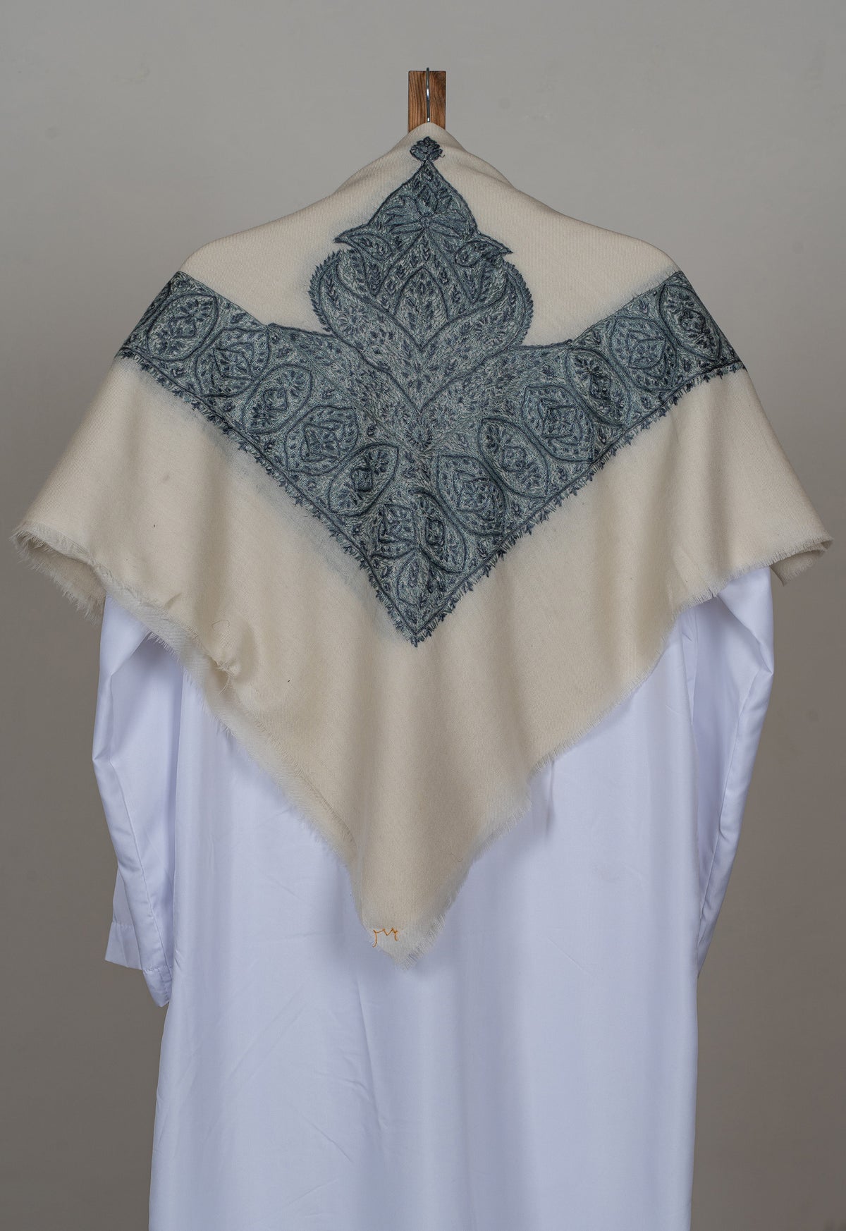 Ivory Slate Rumal — Sozni Hand Embroidered