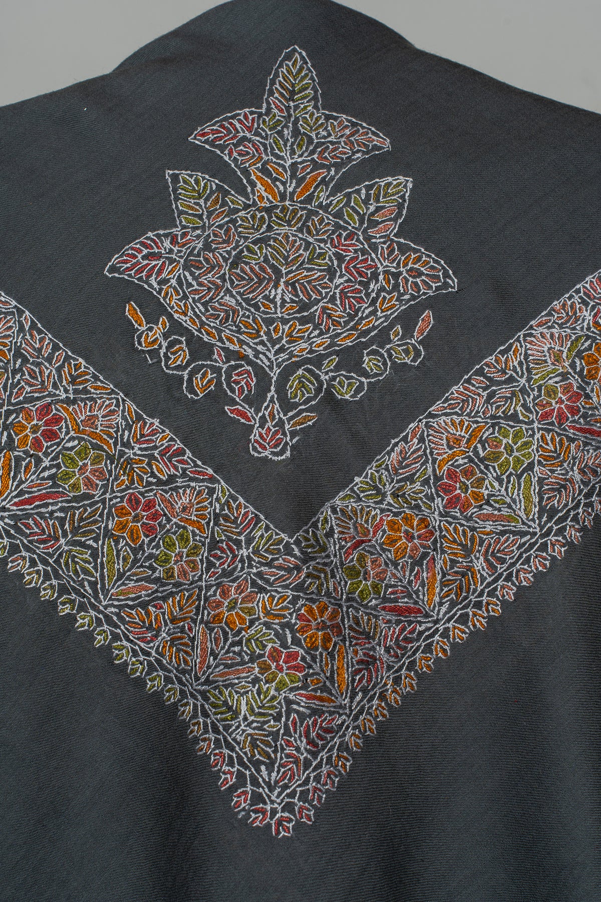 Charcoal Garden Rumal — Sozni Hand Embroidered