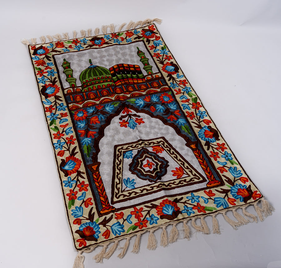 Masjid-e-Bahaar Chain Stitch Hand-Embroidered Jainimaz (Prayer Mat)