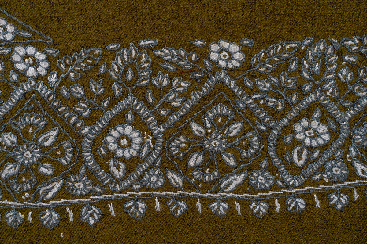 Olive Gold Rumal — Sozni Hand Embroidered