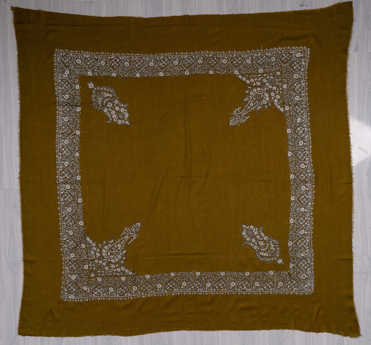 Olive Gold Rumal — Sozni Hand Embroidered