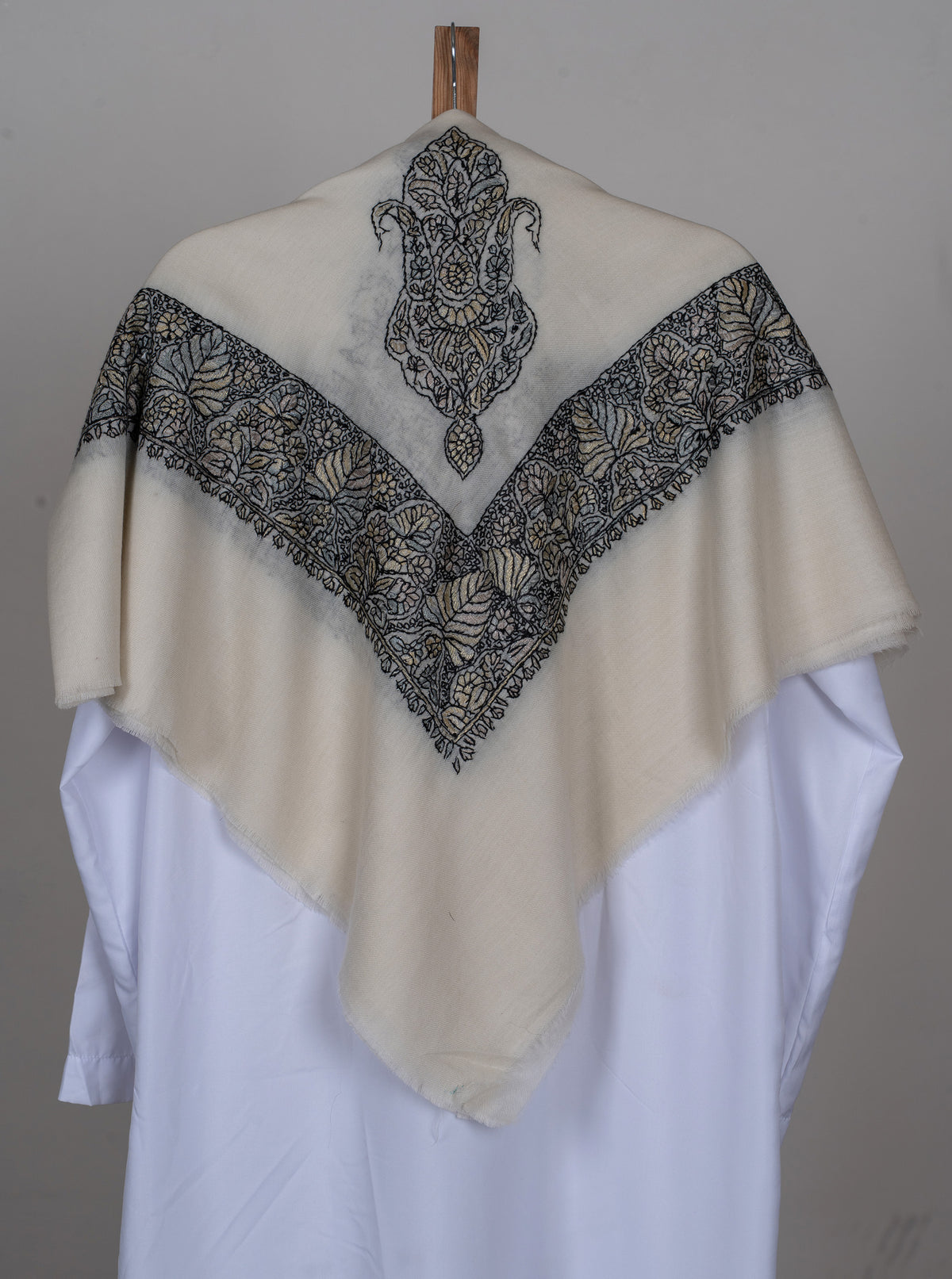 Ivory Noir Rumal — Sozni Hand Embroidered