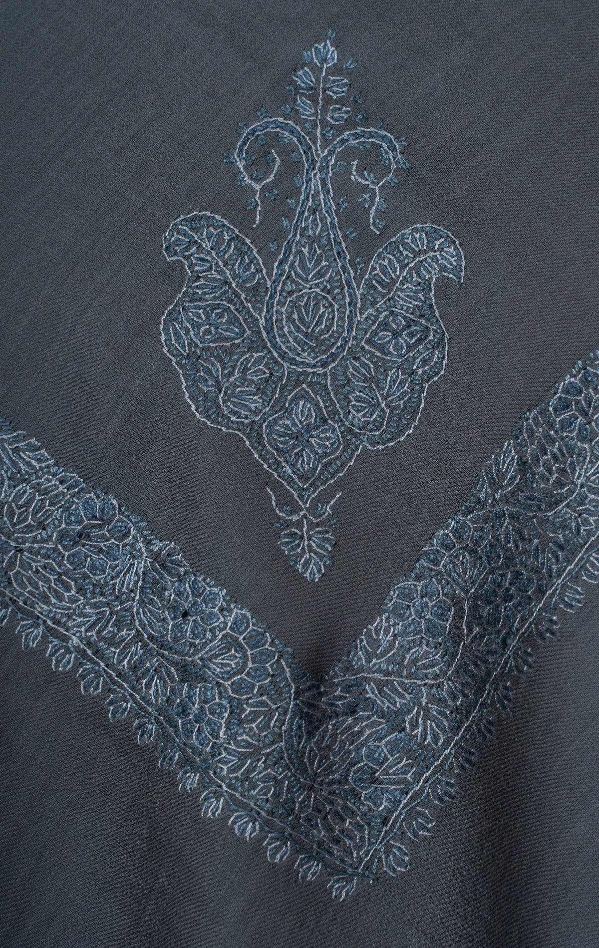 Slate Frost Rumal — Sozni Hand Embroidered