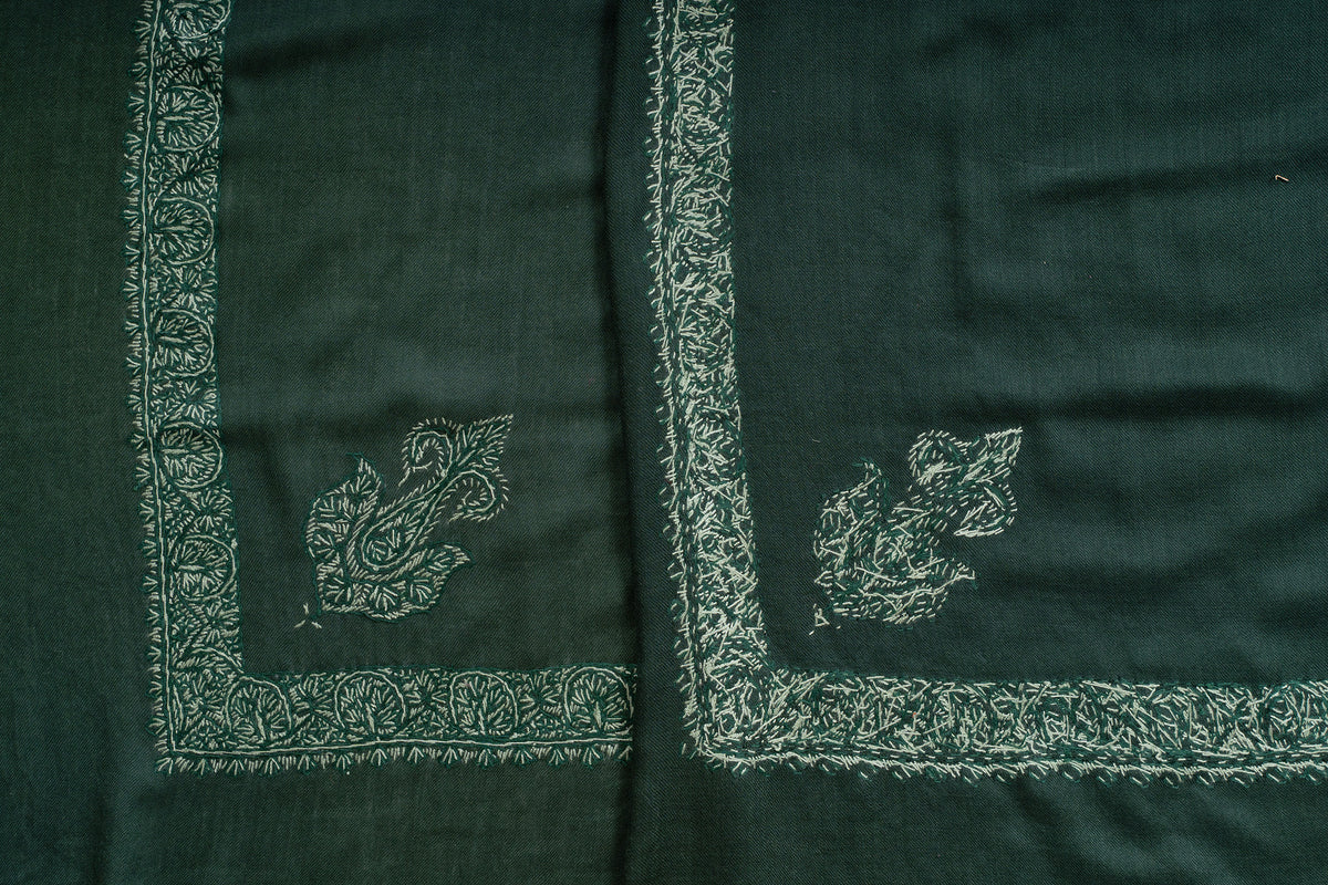 Emerald Whisper Rumal — Sozni Hand Embroidered