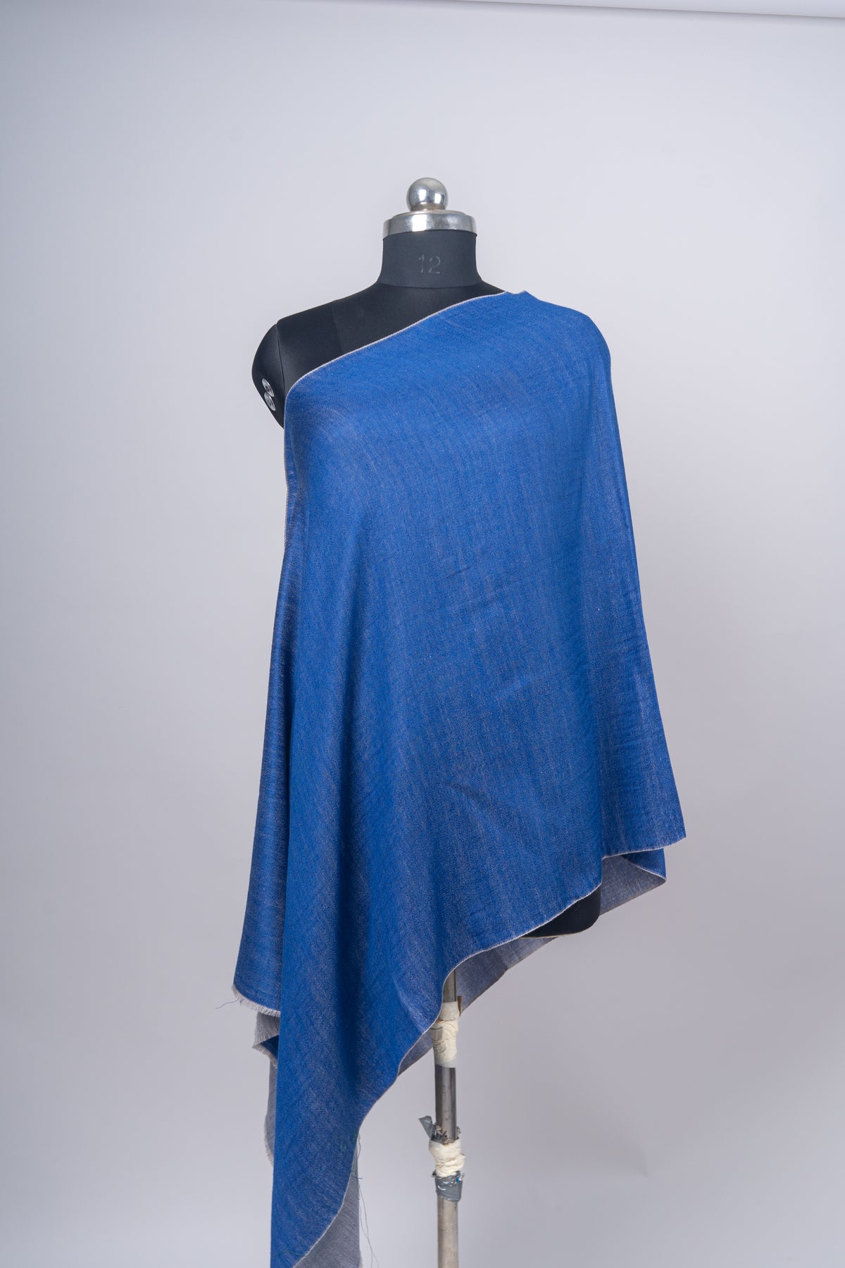 Neela Aab: Reversible Merino Wool Stole in Sapphire & Frost Grey