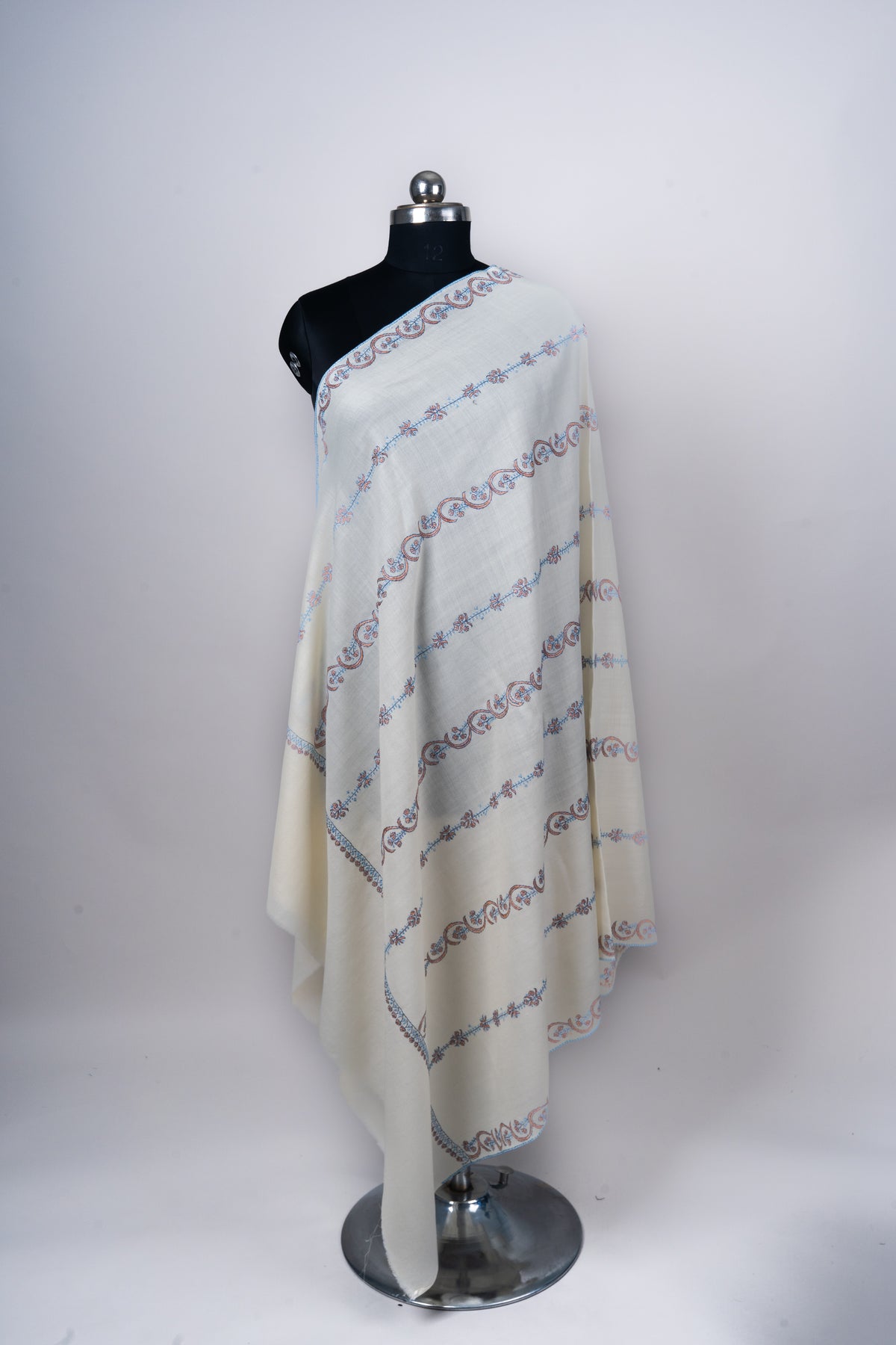 Noor-e-Khaas: Hand-Embroidered Sozni Shawl in Pure Merino Wool