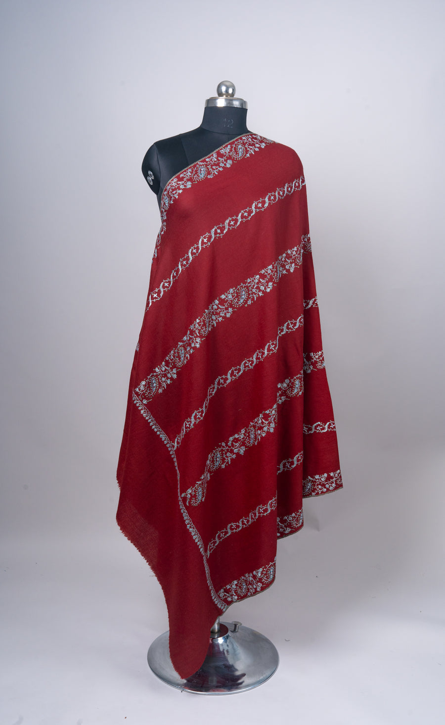 Raqs-e-Gulnaar: Sozni Embroidered Merino Wool Shawl in Crimson Bloom