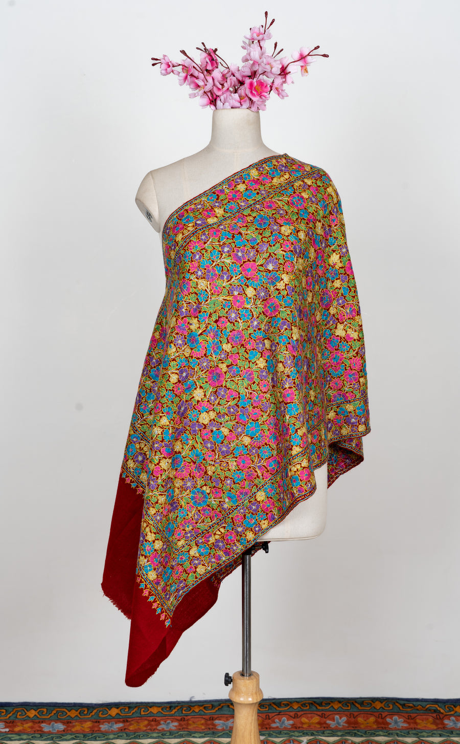 Papier-Mâché Rang Gul Sozni Merino Stole